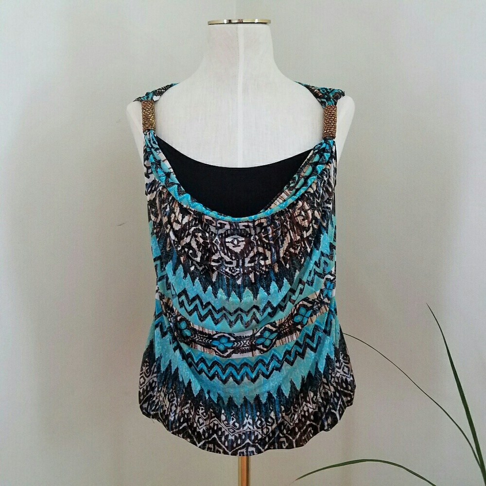 Dressbarn Aztec blue and black professional top